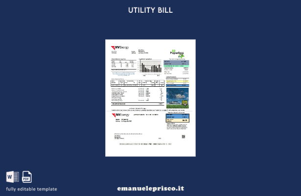 stile verificato Modello di bolletta energetica USA Nevada NV